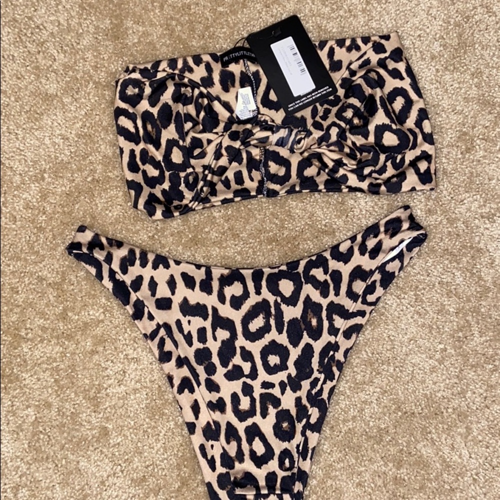 Pretty Little Thing Leopard Bandeau Bikini Set